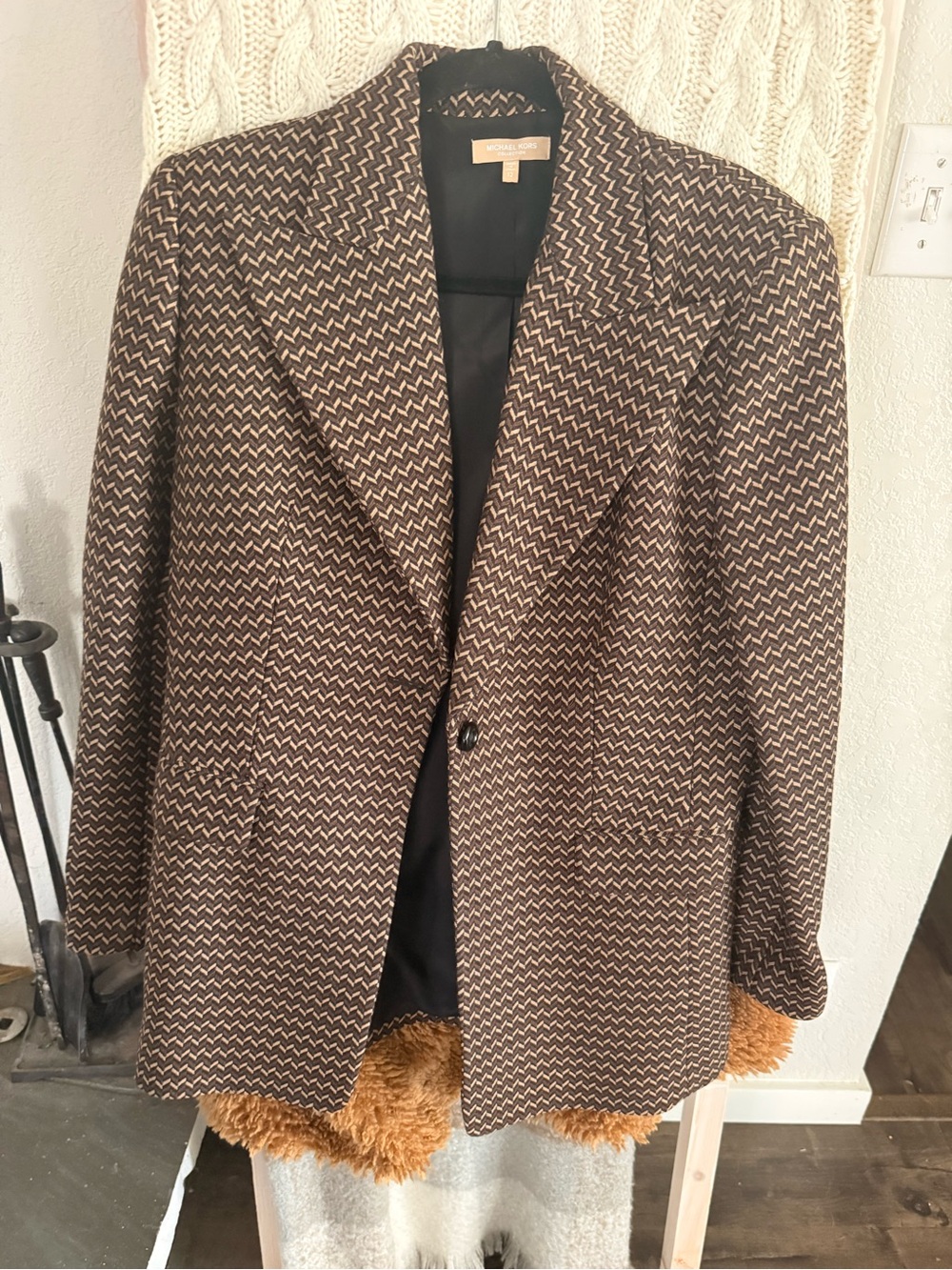 Michael Kors Brown Chevron Woven Blazer